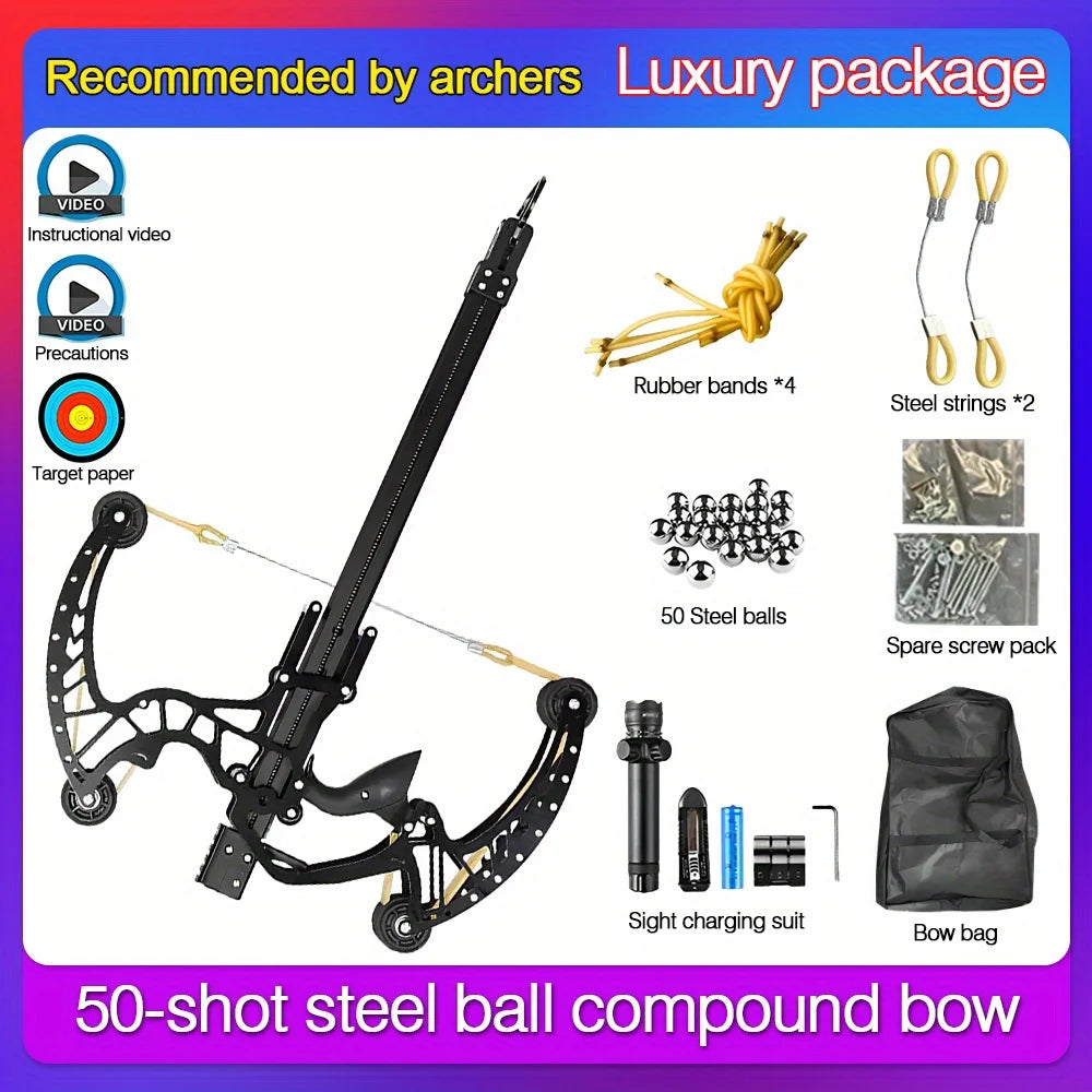 High Precision 50-Shot Full Metal Compound Bow, Steel Ball/Arrow with Sight