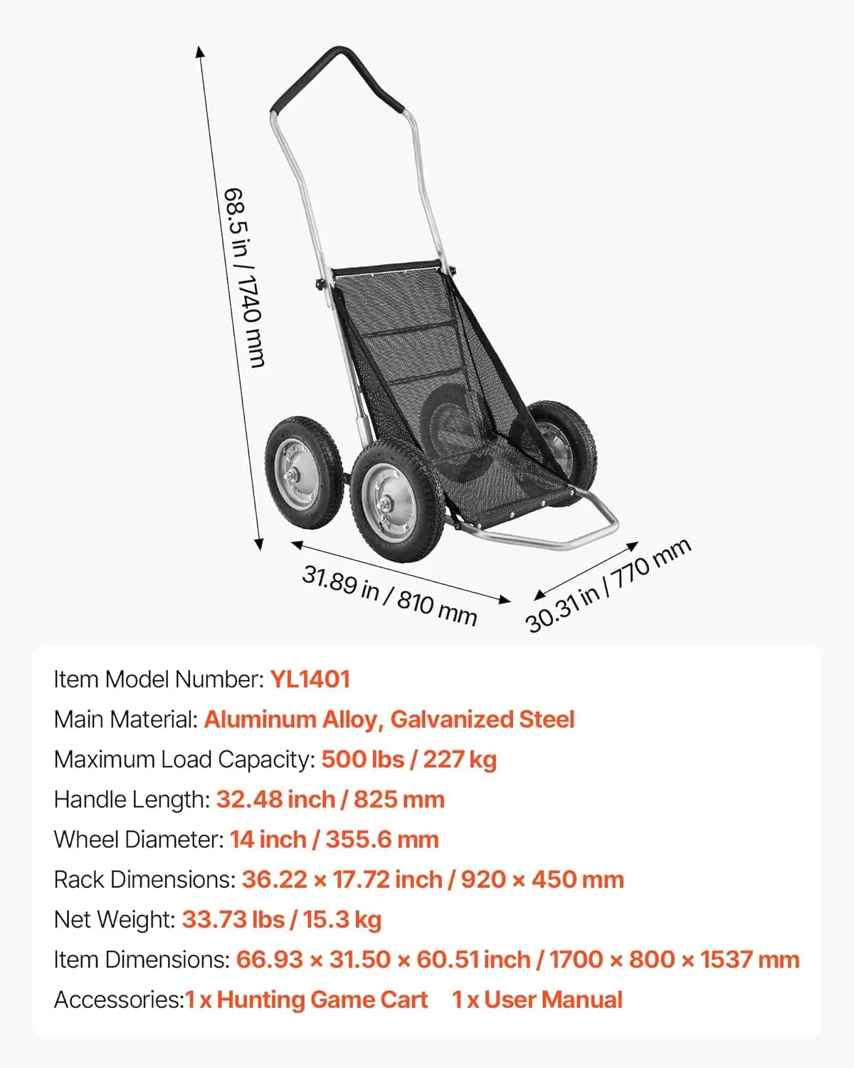 Game Carts for Hunting, 500LBS Deer Cart Game Hauler