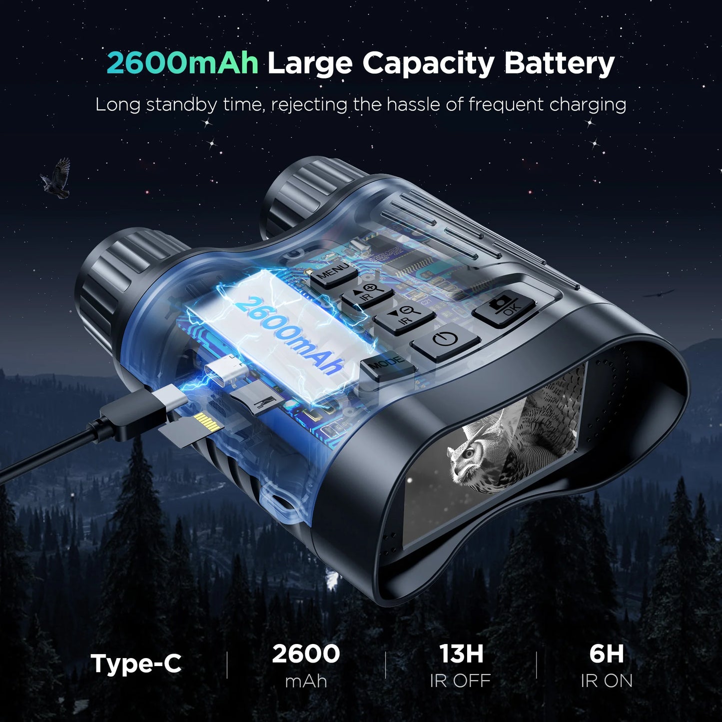 Rechargeable Night Vision Telescope 4K UHD Infrared Telescope Camera Binocular Telescope 8X Zoom