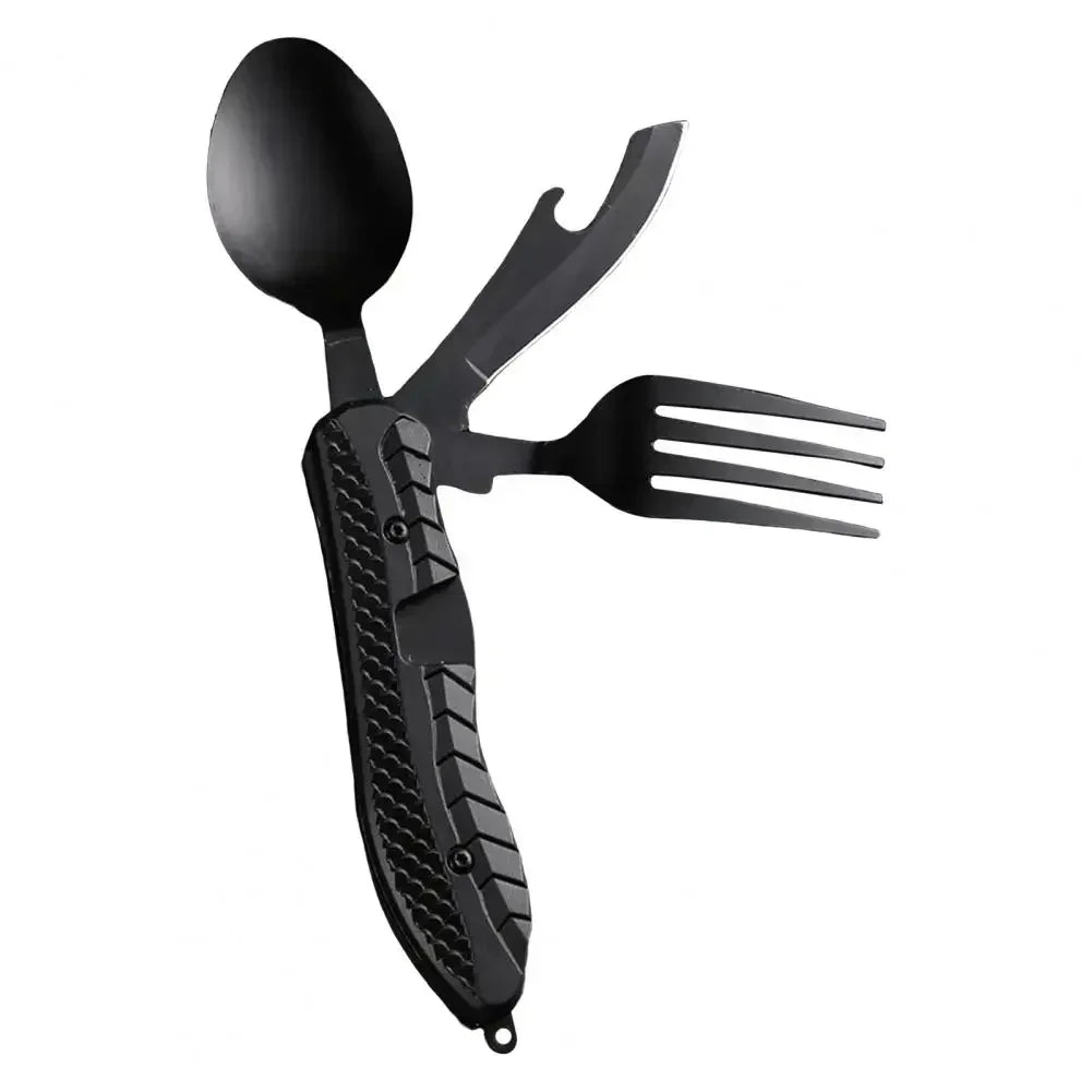Three-in-One Multi-Tool Camping, Folding Spoon, Fork, Knife Bottle Opener