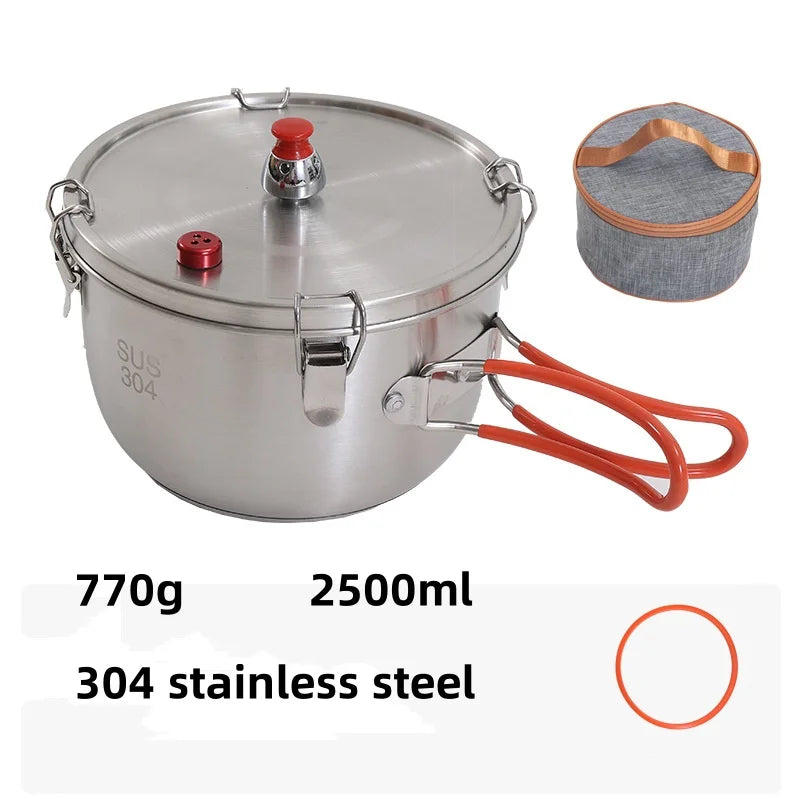 Outdoor Micro Pressure Cooker Stainless Steel Multifunctional Steaming Pot Portable Explosion-proof Pressure Camping Cookware