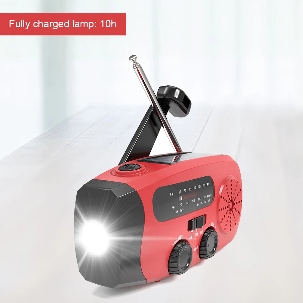 Portable Phone Charger with LED Lights Solar Hand Crank Radio