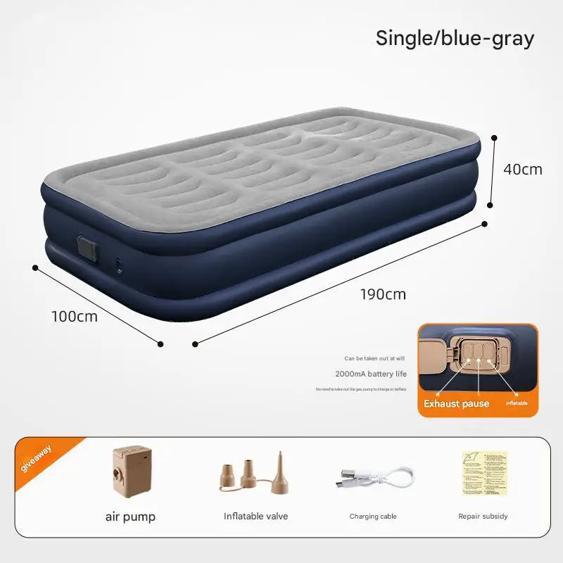 Foldable Inflatable Mattress Antileak Thicken Sleeping Bed Mat Soft Flocked