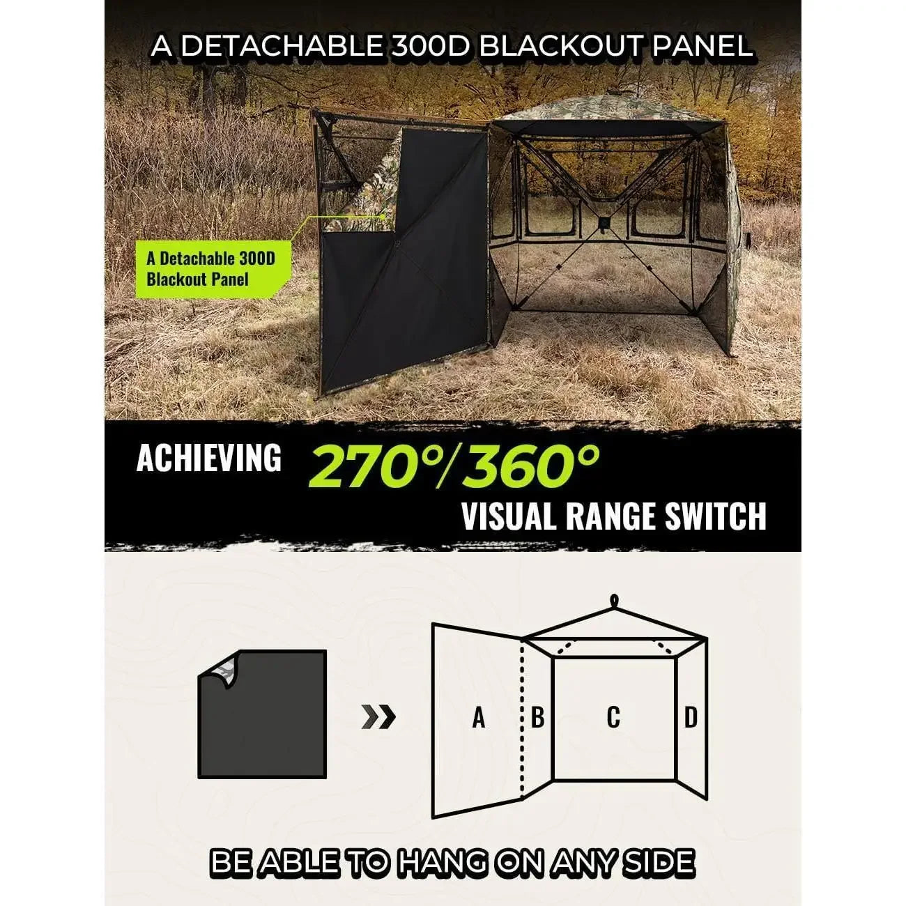 See Through Hunting Blind 360° Silent with Swing Door