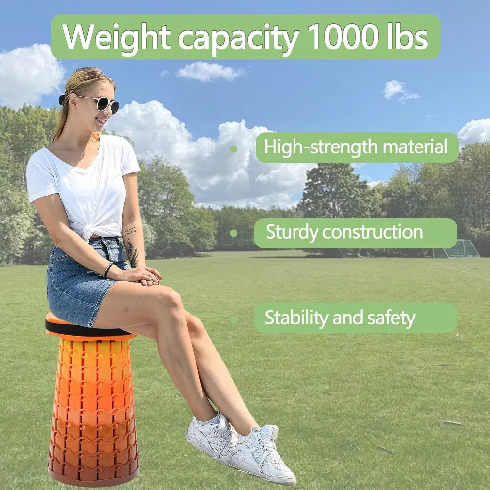 Upgraded XXL Collapsible Stool with Cushion, 19.7" Height Adjustable,  1000# cap.