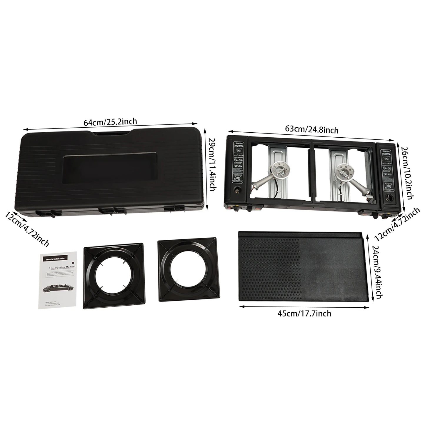 2-Burner Portable Camping Stove w/Baking Pan and Carrying Case