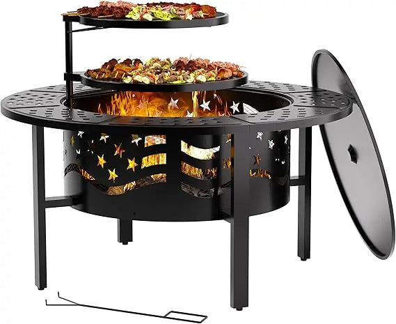 Outdoor Fire Pit - Heavy-Duty Metal Wood-Burning Fire Pit