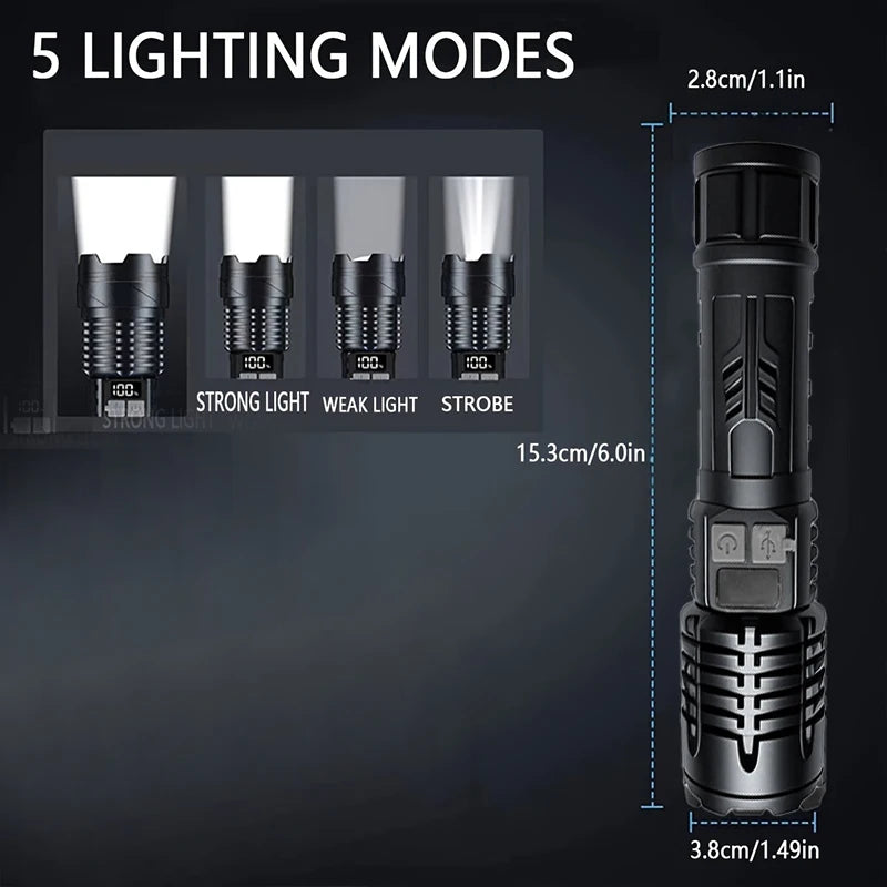 High Lumen Waterproof Tactical Flashlight - 5 Modes