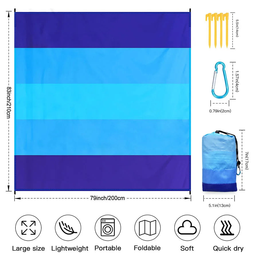 Beach Blanket, Waterproof and Sandproof Large, 2-3 Adult