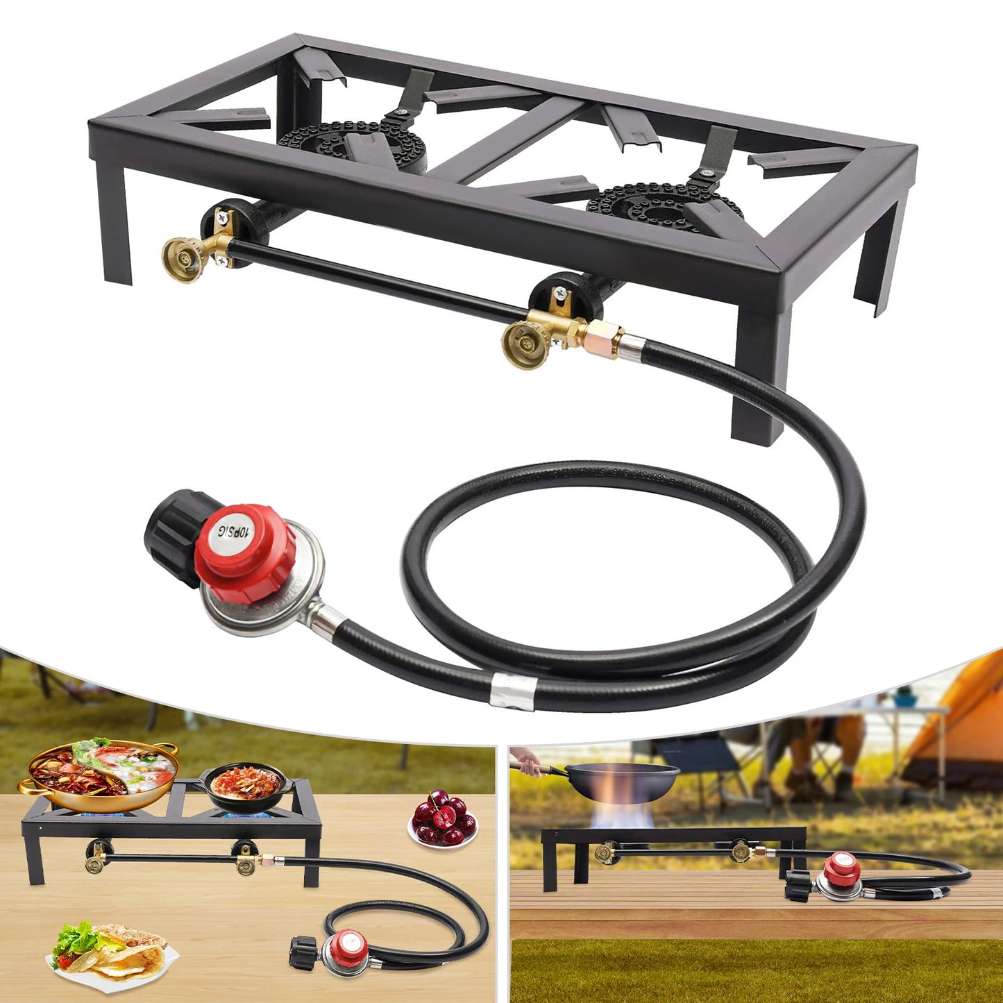 2 Burners Portable Gas Stove Camping Grill Propane Cooker