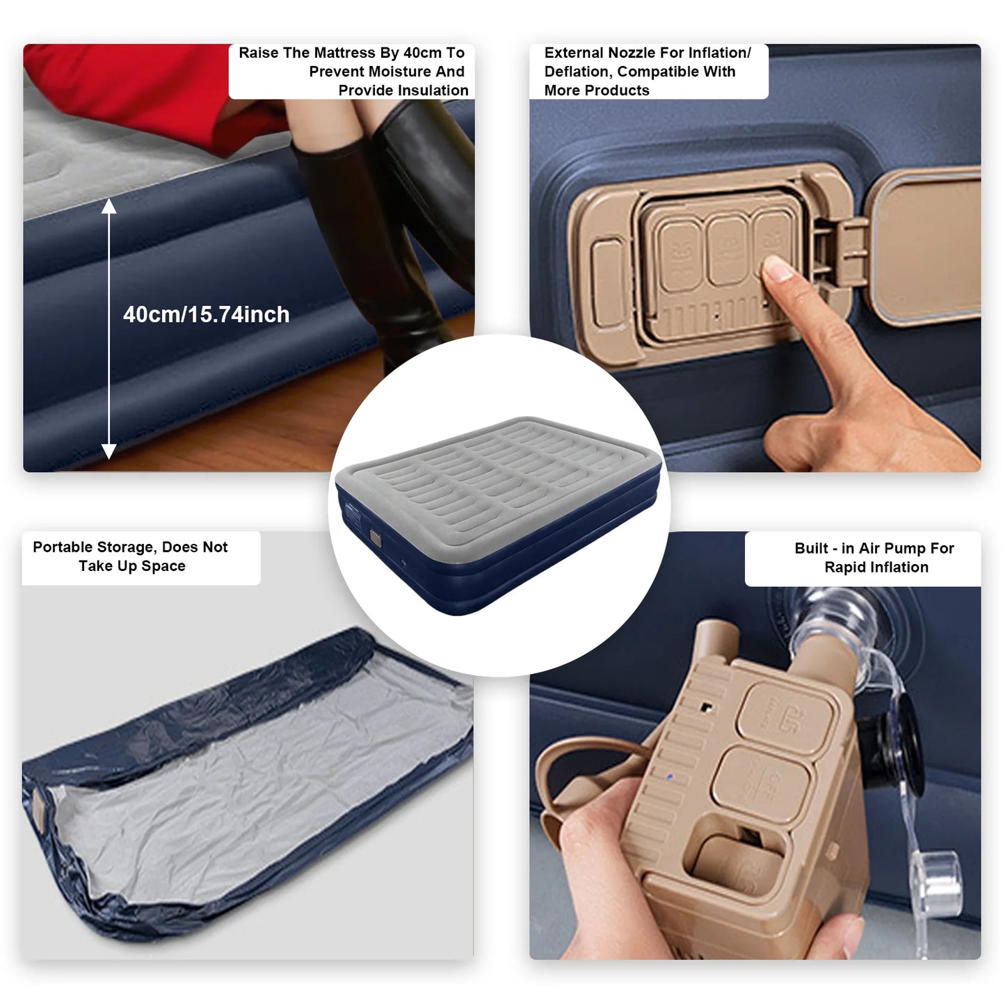 PVC Automatic Inflatable Mattress Camping/Home, Built-In Pump