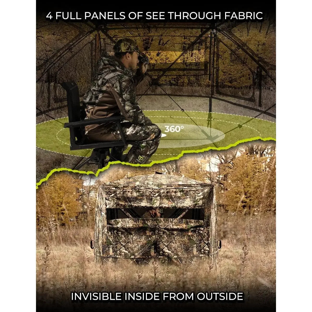 See Through Hunting Blind 360° Silent with Swing Door