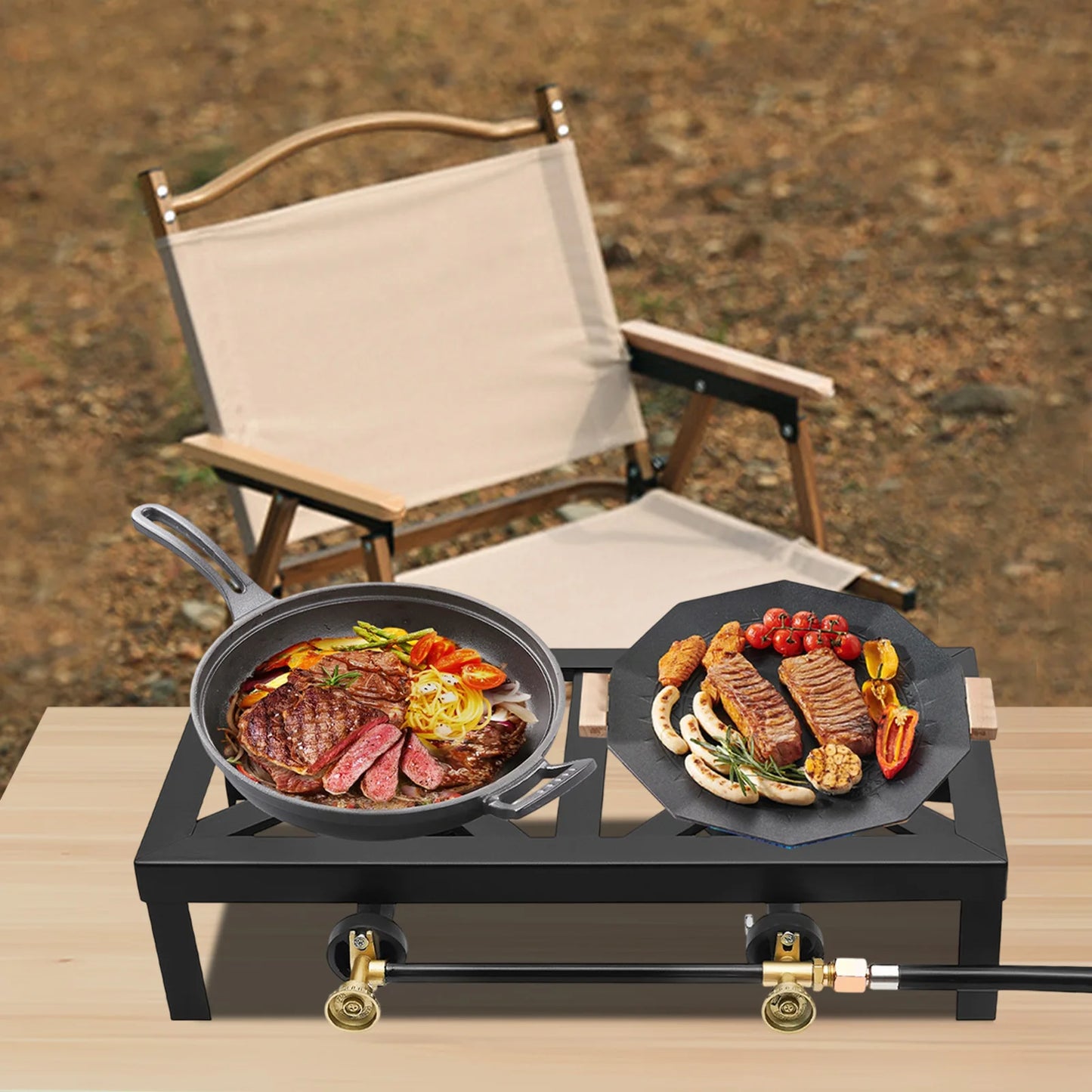 2 Burners Portable Gas Stove Camping Grill Propane Cooker
