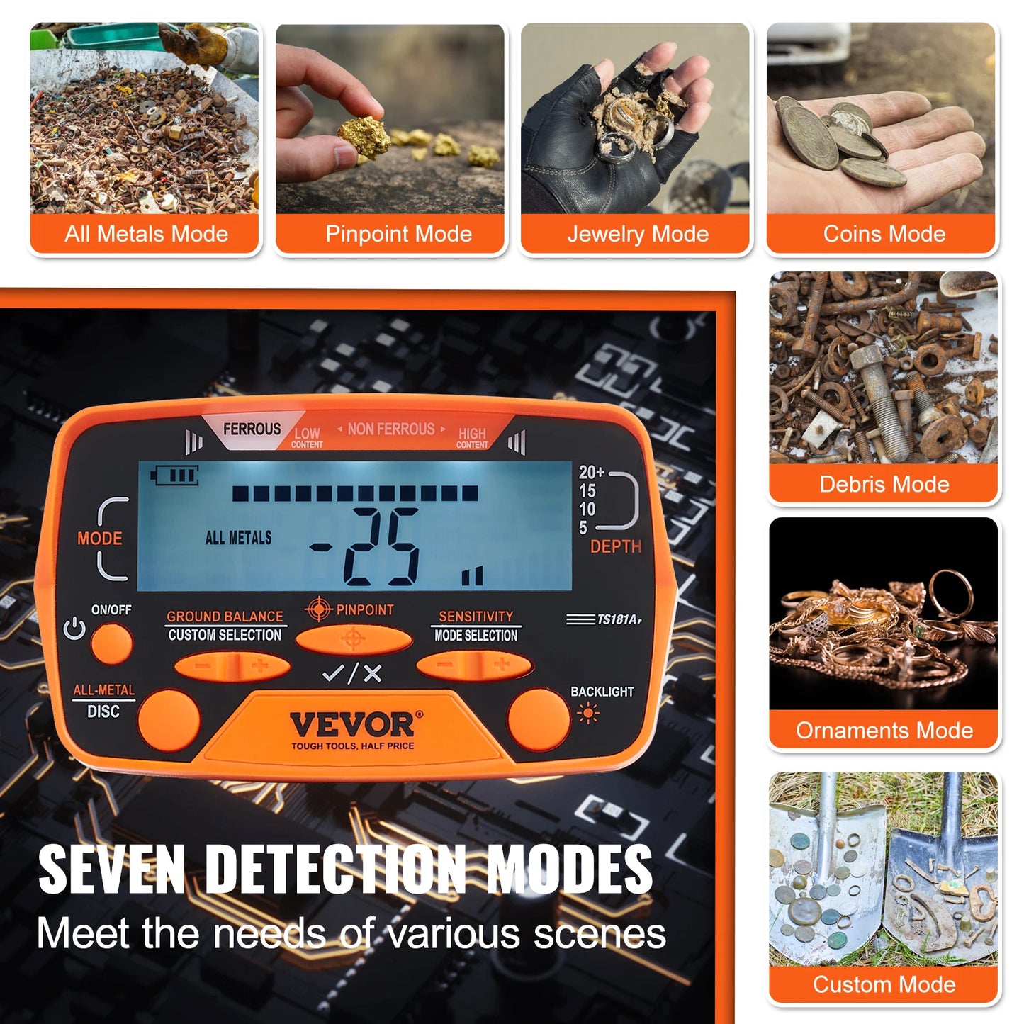 Metal Detector for Adults & Kids 10 Inch Waterproof Search Coil with LCD Display