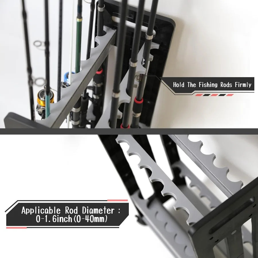 Fishing Rod Holder for Garage Storage:  Up to 16 Rod and Reel Combos