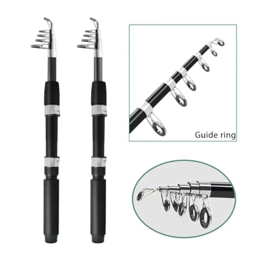Fishing Pole Combo 6.9ft 2Pcs Telescopic Rods, 2PCS Spinning Reel Set with Carrier Bag