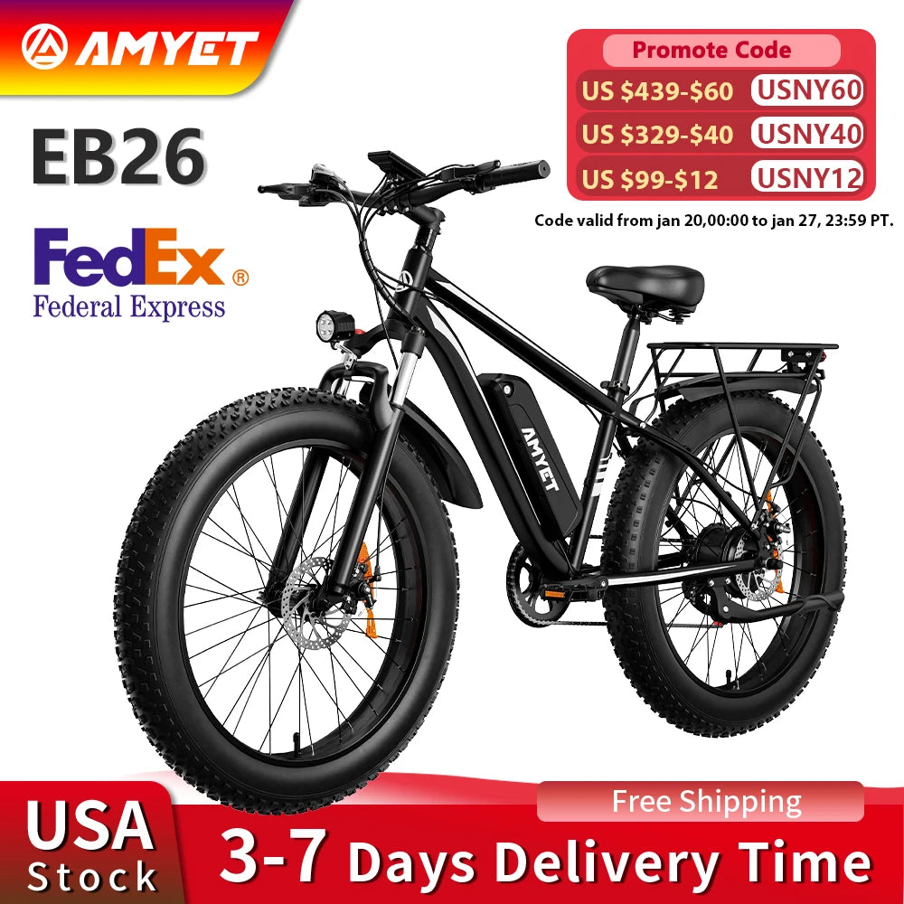 Electric Bike EB26 Adults Electric Bicycle 1500W 48V 15AH e bike 26" Fat Tire Mountain Bike 31mph