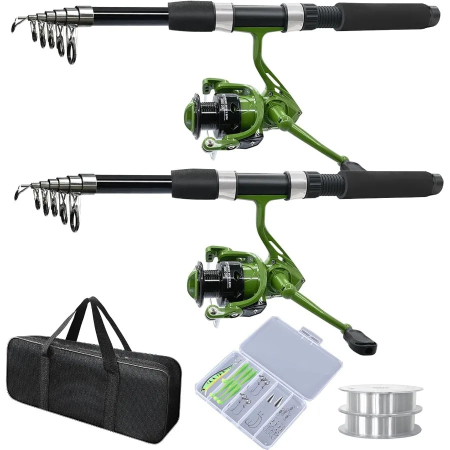 2PACK Fishing Pole Combo with Telescopic Design for Easy Travel