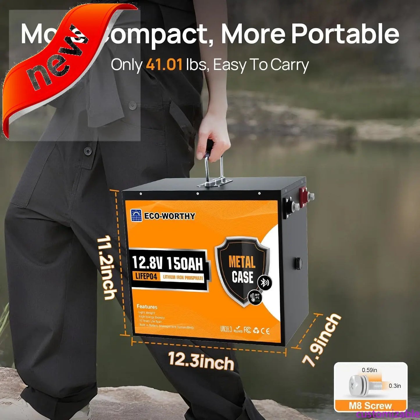 Customizable 12V 150Ah Metal Case LiFePO4 Lithium Battery With Bluetooth