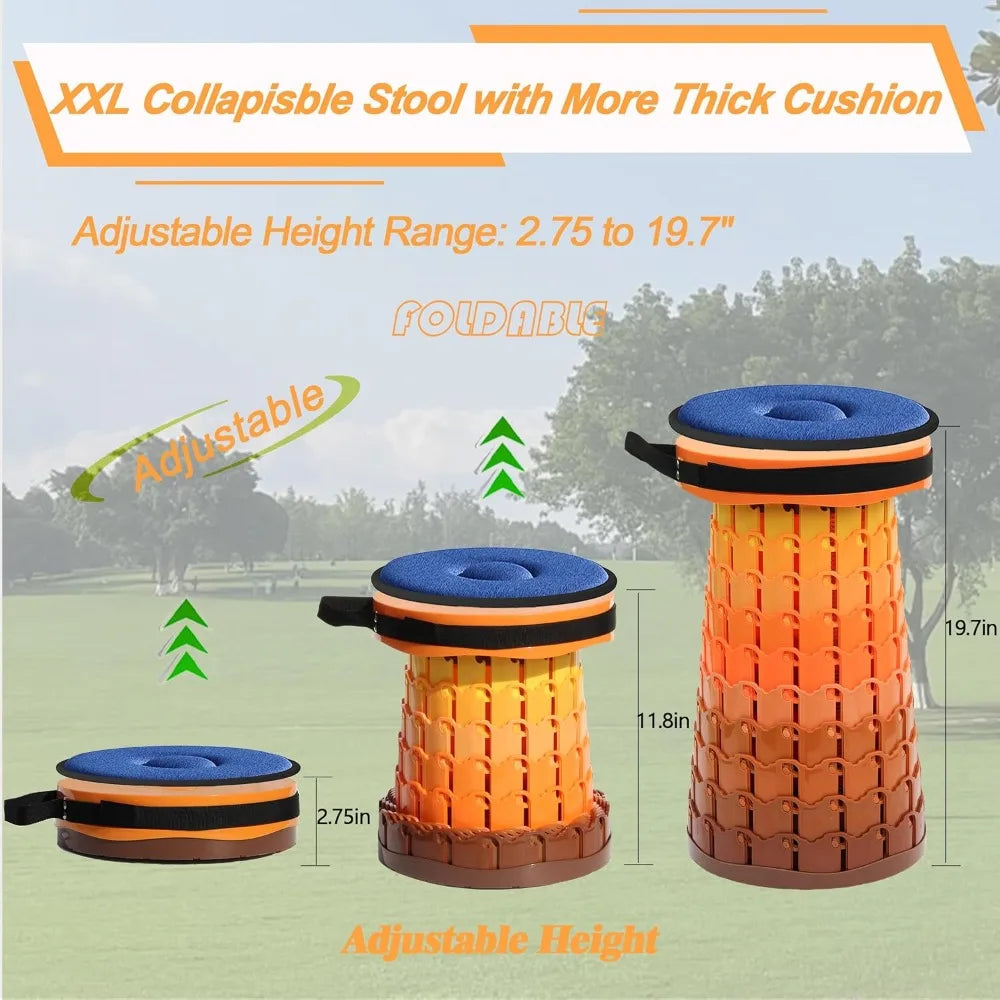 Upgraded XXL Collapsible Stool with Cushion, 19.7" Height Adjustable,  1000# cap.