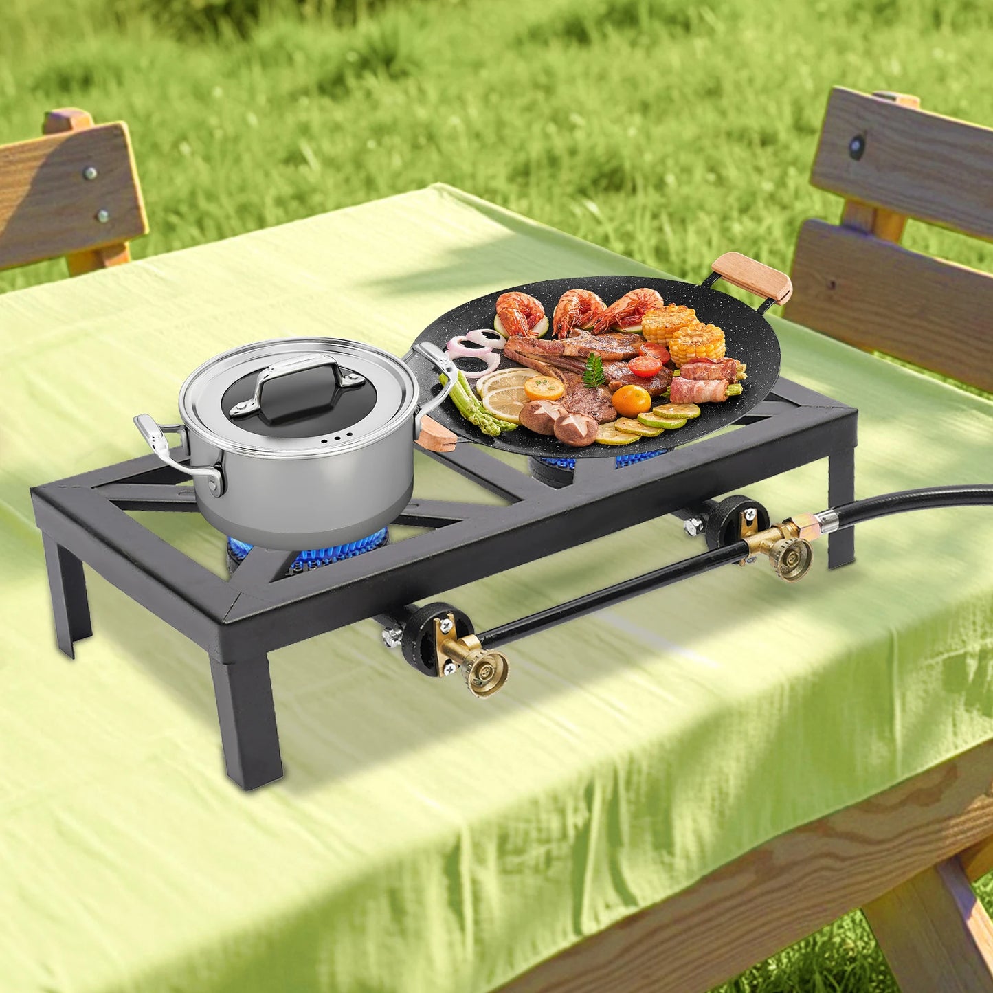 2 Burners Portable Gas Stove Camping Grill Propane Cooker