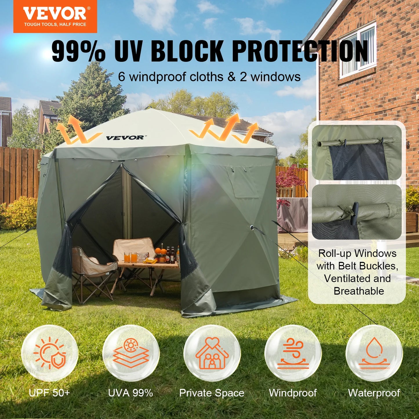 Pop Up Gazebo Tent, Pop-Up Screen Tent, 6 Sided Canopy Sun Shelter