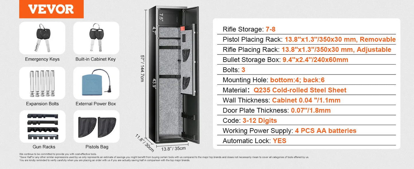 3-8 Rifles Gun Safe w/ Digital Keypad & Lock Gun Storage Cabinet with Removable Storage Shelf