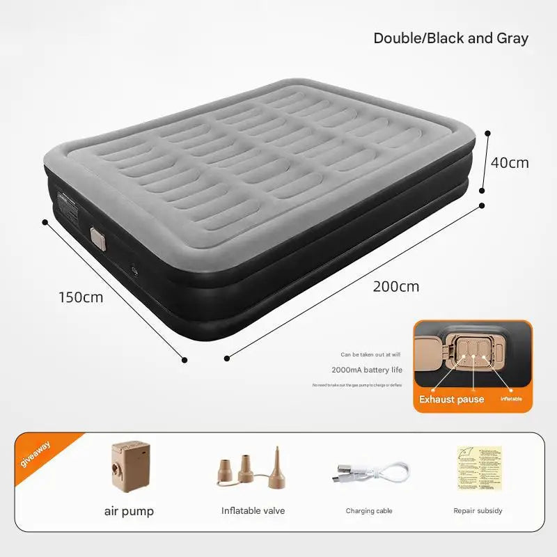 Foldable Inflatable Mattress Antileak Thicken Sleeping Bed Mat Soft Flocked