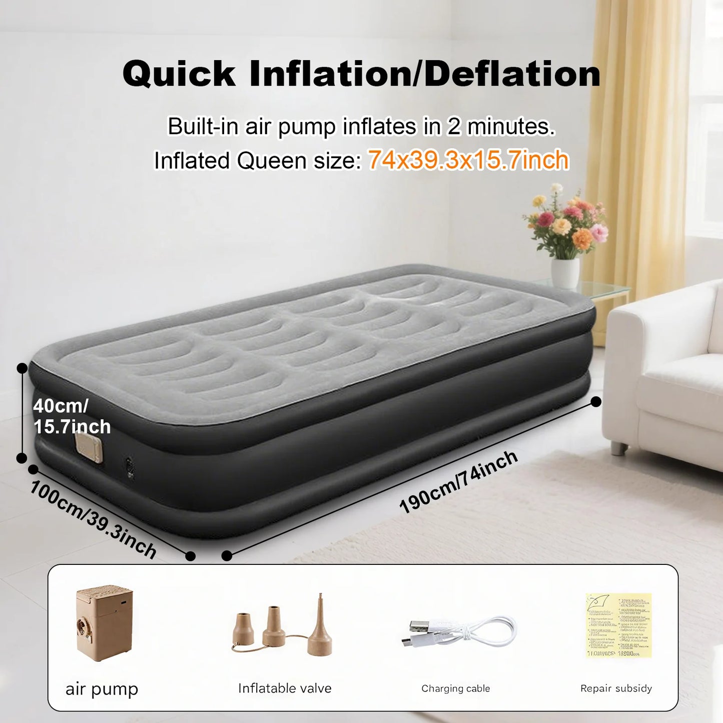 PVC Automatic Inflatable Mattress Camping/Home, Built-In Pump