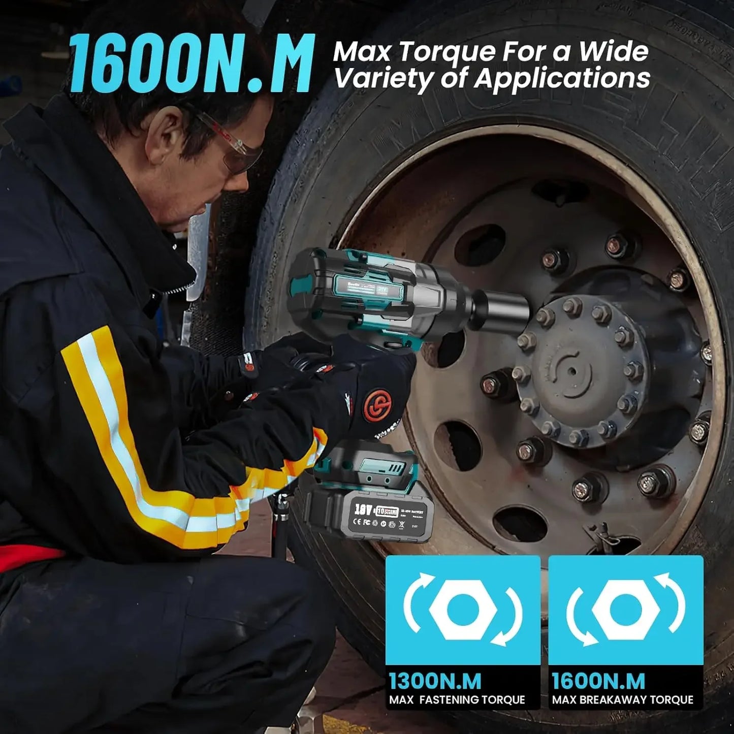 WH1000 Cordless Impact Wrench 1180Ft-lbs High Torque Impact Wrench