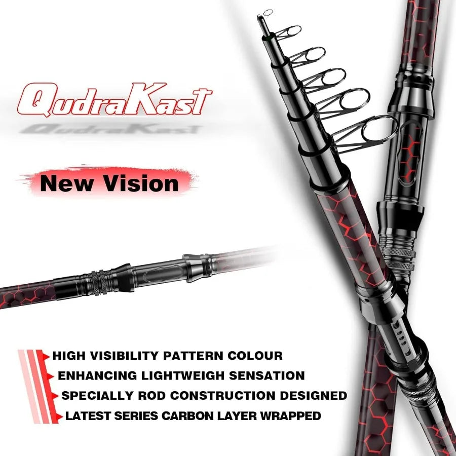 Fishing Rod and Reel Combos with Unique XWarping Painting Design, Carbon Fiber Telescopic Fishing Rod with Reel Combo Kit