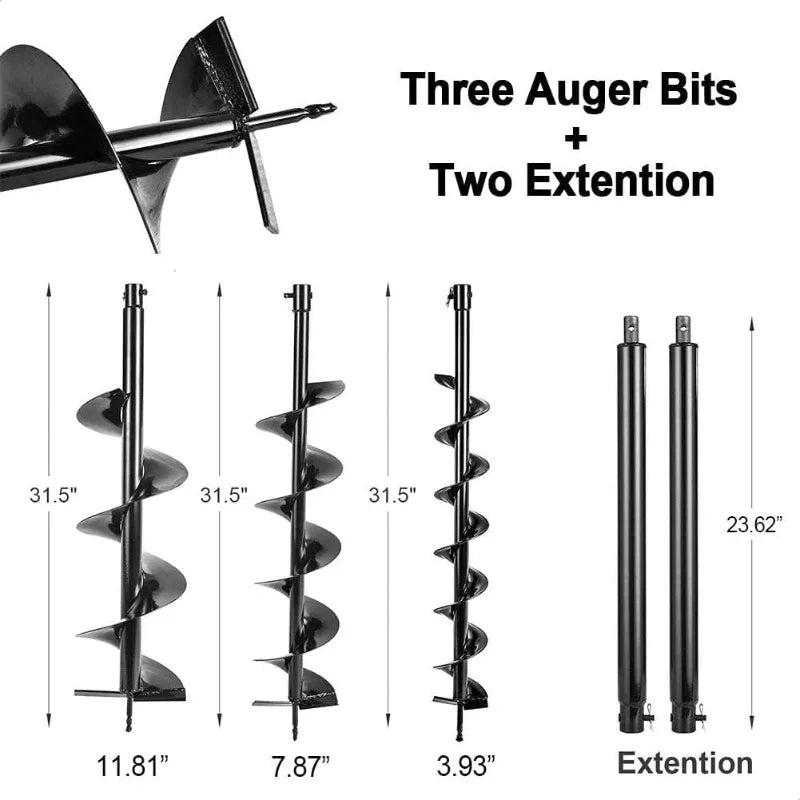 2 Extension Rods + 3 Auger Drill Bits (4" 8" & 12") for ice fishing