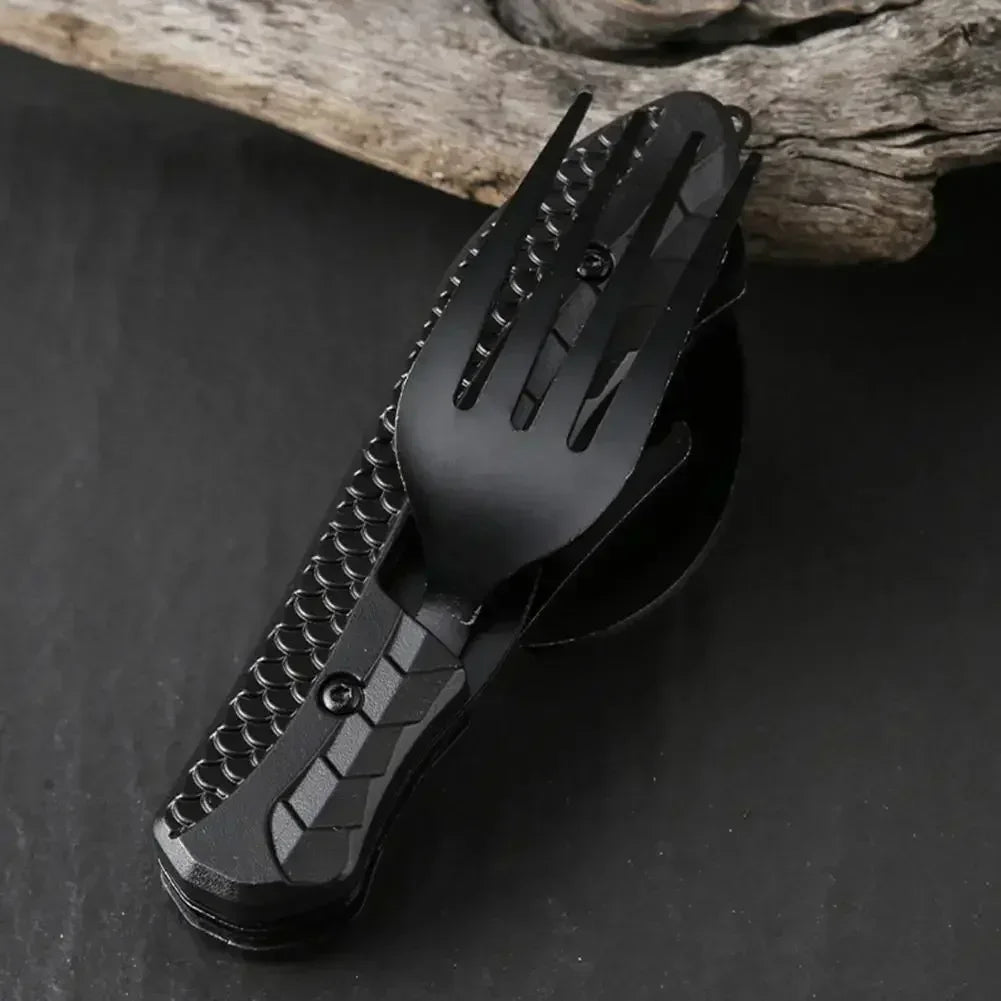 Three-in-One Multi-Tool Camping, Folding Spoon, Fork, Knife Bottle Opener
