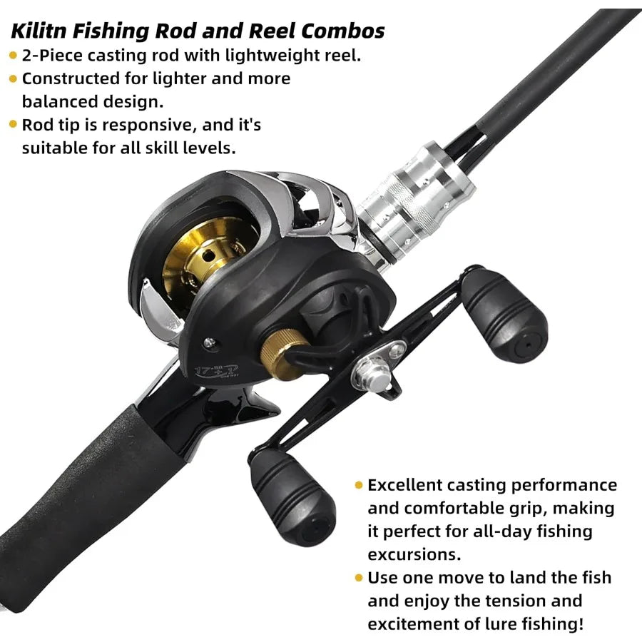 Fishing Rod and Reel Combo, Black Color Baitcasting Combo