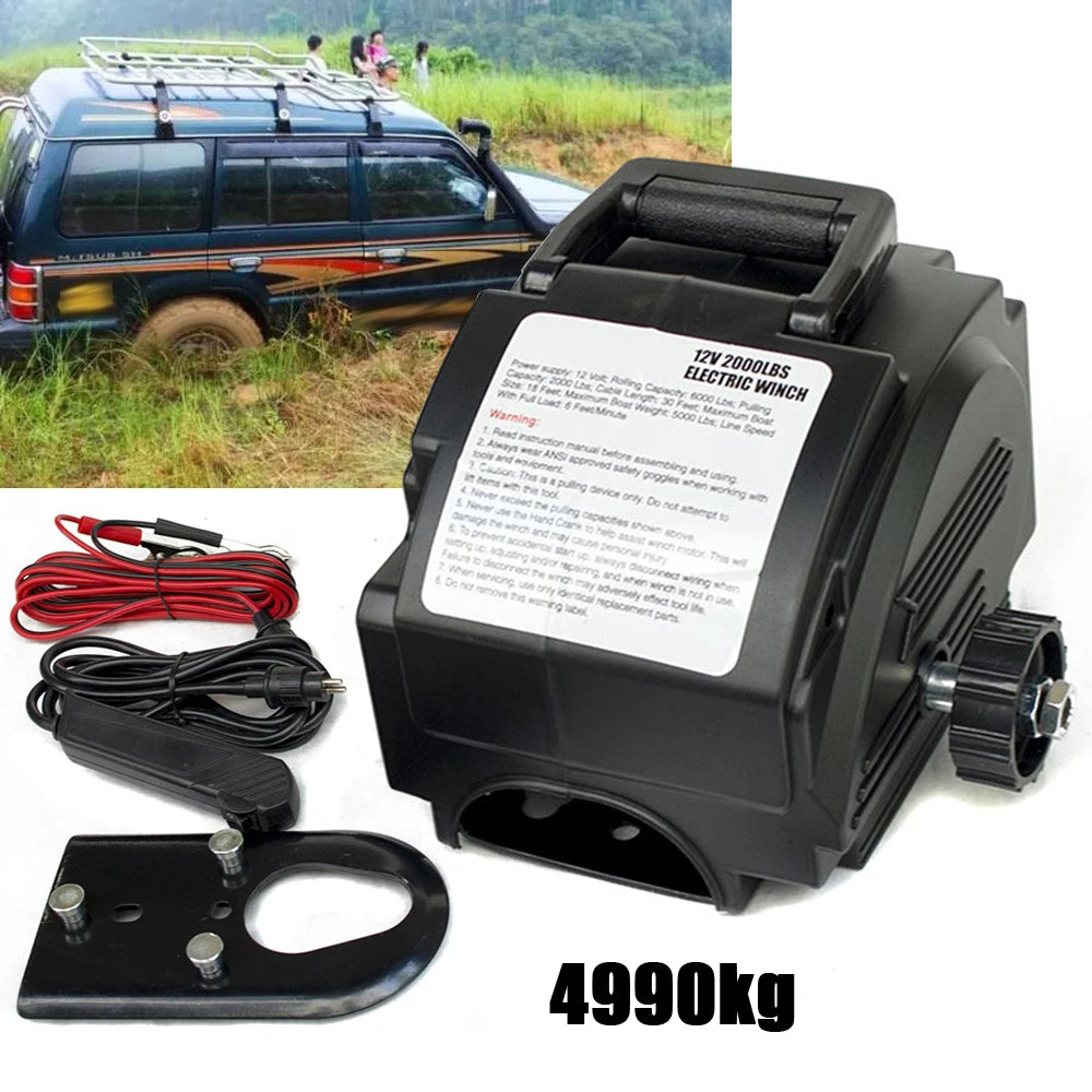 12V DC Electric Winch Powerful Electric Rope Winch Dual Control Modes Towing, With Boat Rope Pulley, Remote Control