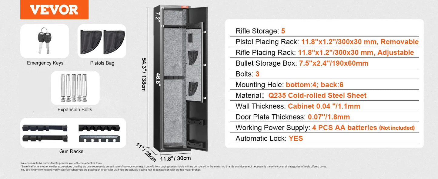 3-8 Rifles Gun Safe w/ Digital Keypad & Lock Gun Storage Cabinet with Removable Storage Shelf