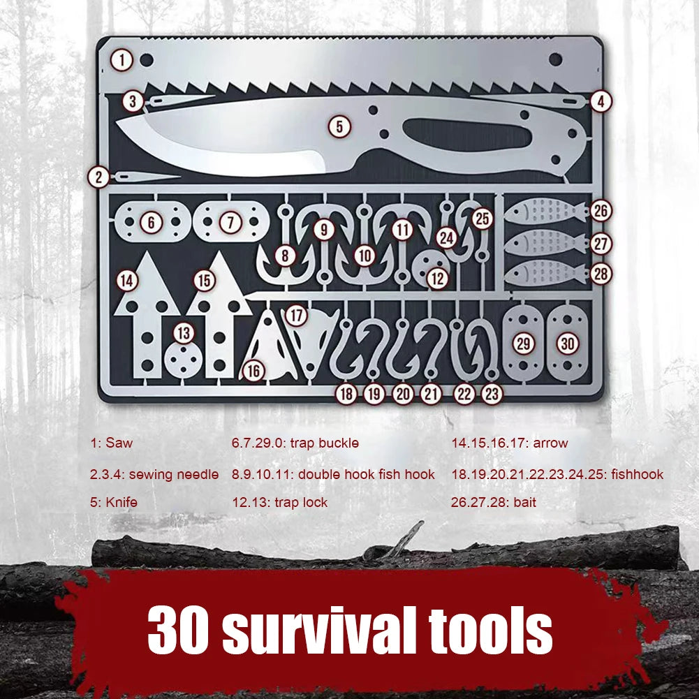 Outdoor EDC Survival Fishing Hook Card, Metal Multifunctional Tool Card