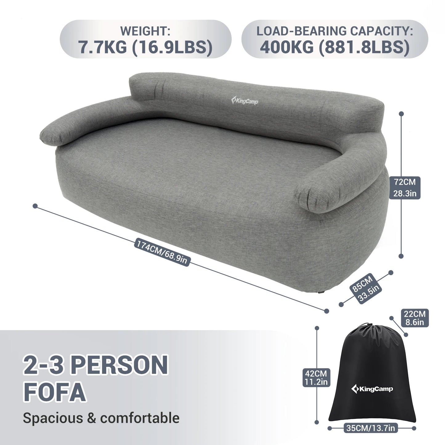 KingCamp Portable Double Air Couch, Outdoor Inflatable Lounger