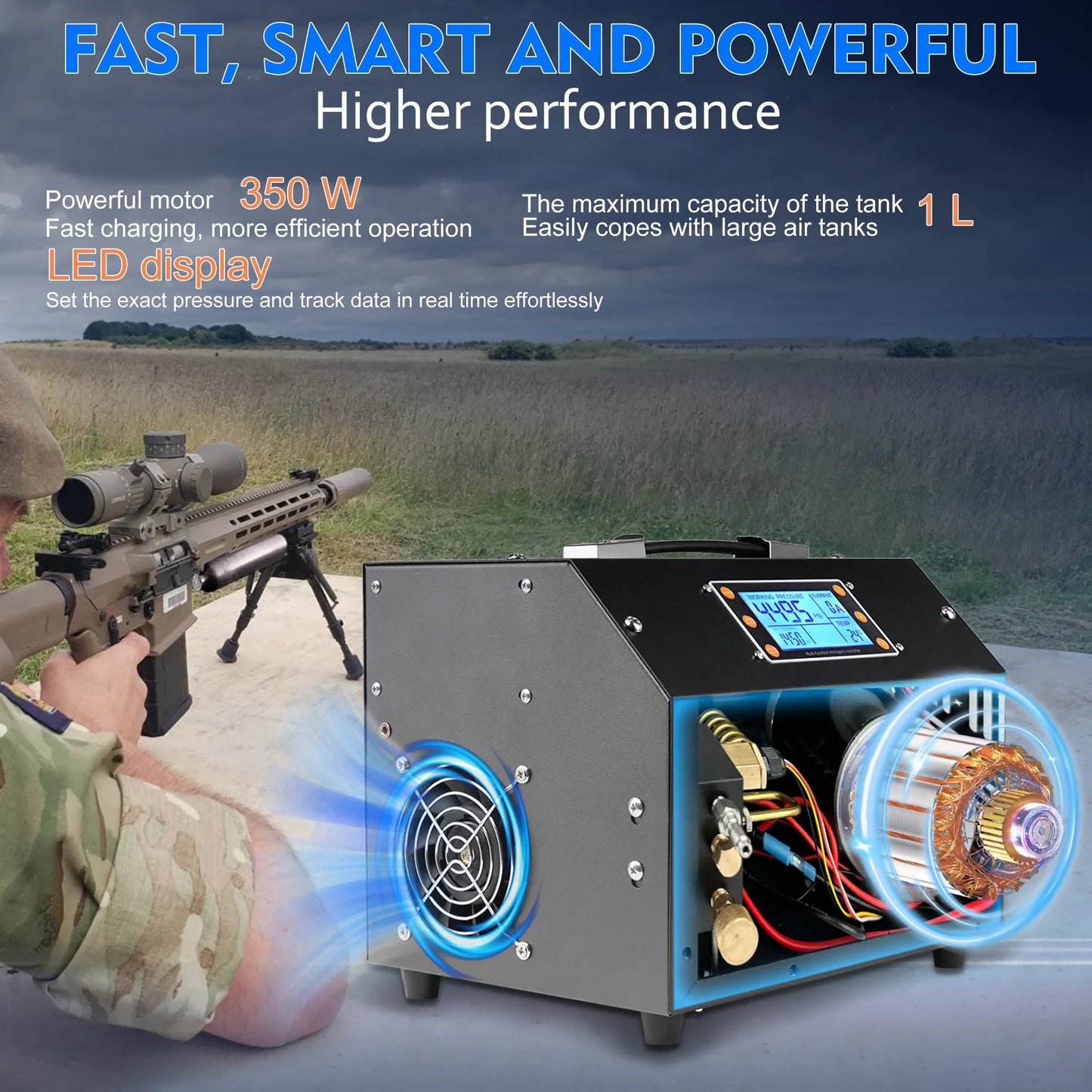 TUXING TXET063 300Bar High Pressure PCP Air Compressor Built-in power supply with LCD Display Digital Control System for Airgun
