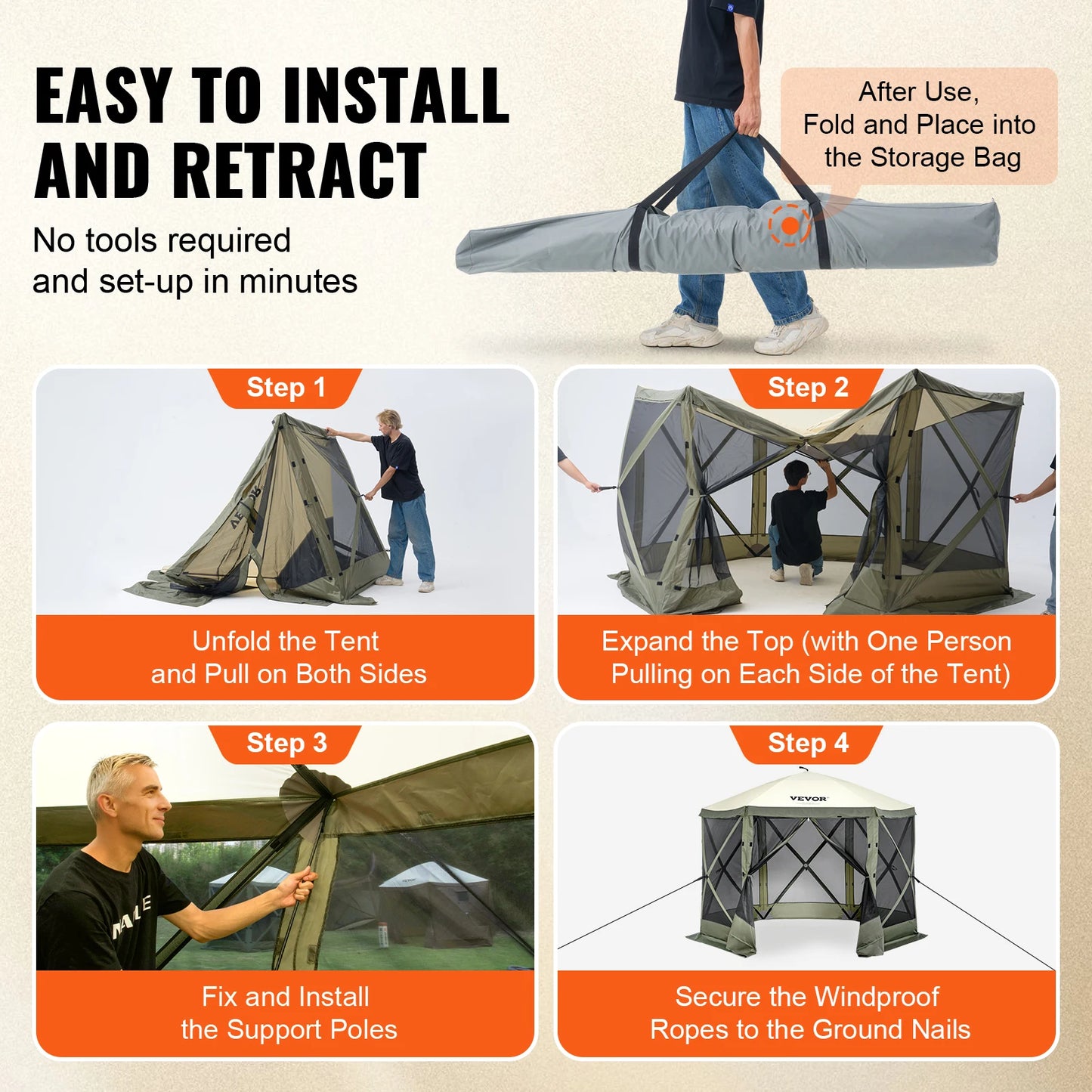 Pop Up Gazebo Tent, Pop-Up Screen Tent, 6 Sided Canopy Sun Shelter