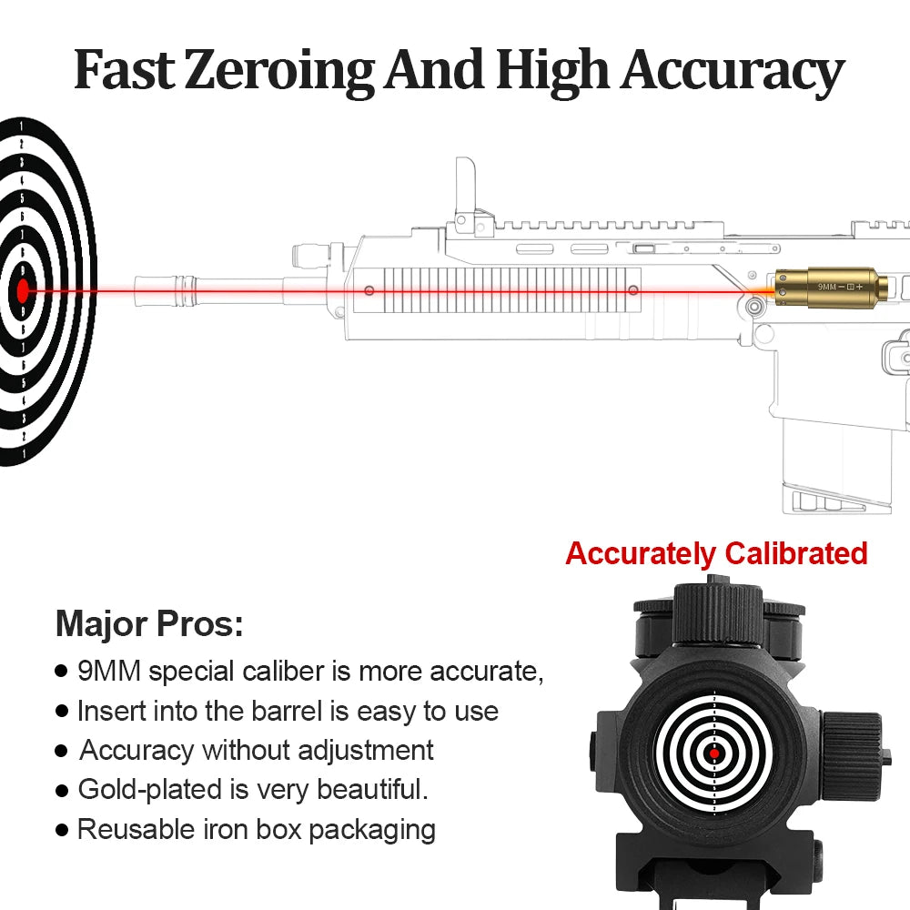 9MM Optics Cartridge Red Dot Laser Brass 9MM Boresighter