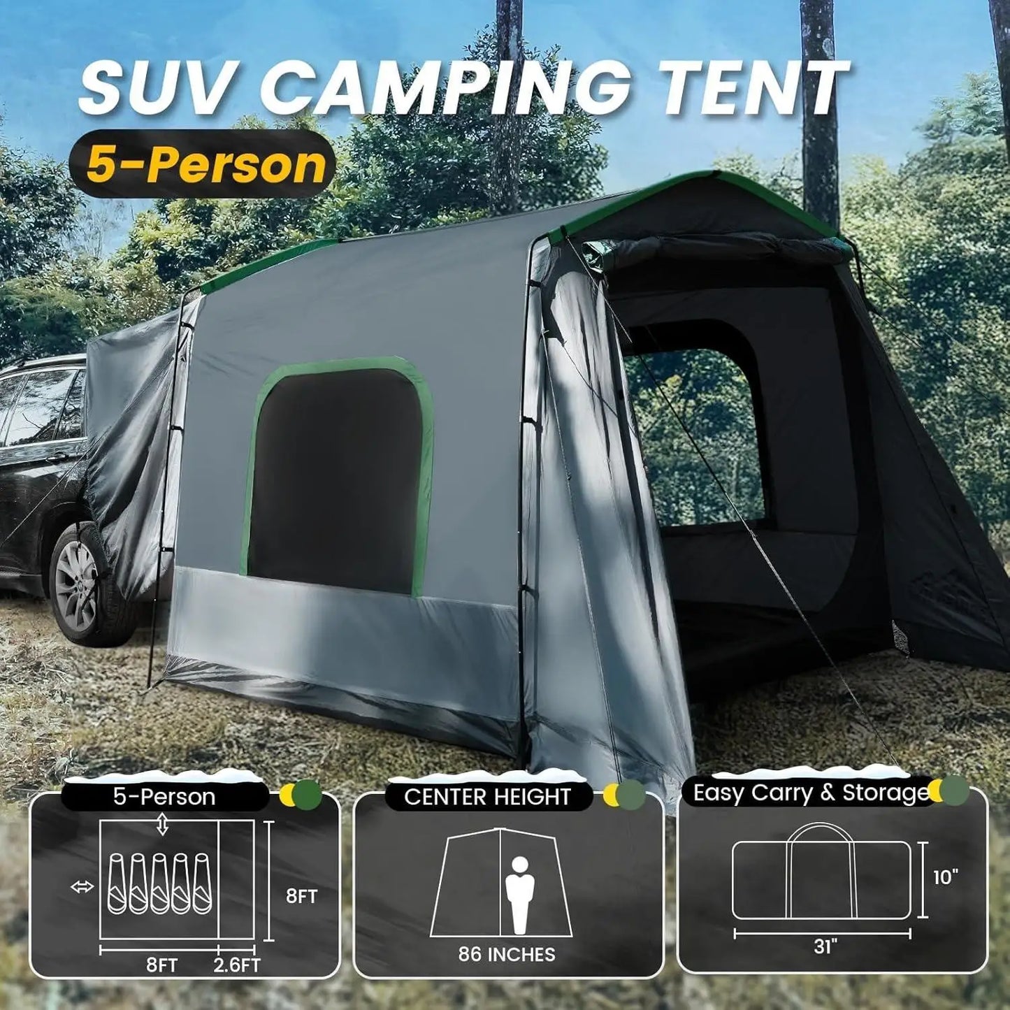 SUV Tent, 5-9 Person Rectangle Car Tent for Family