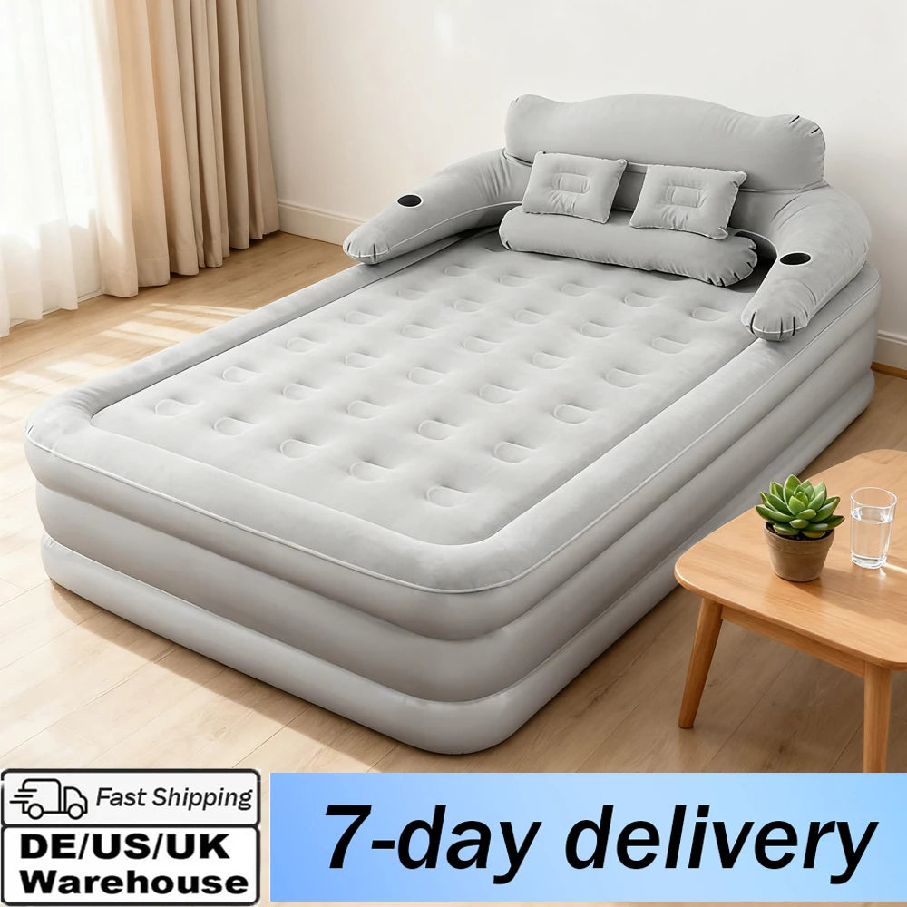 Gray 2 Persons Inflatable Mattress, Camping/Outdoor/Indoor 48cm High