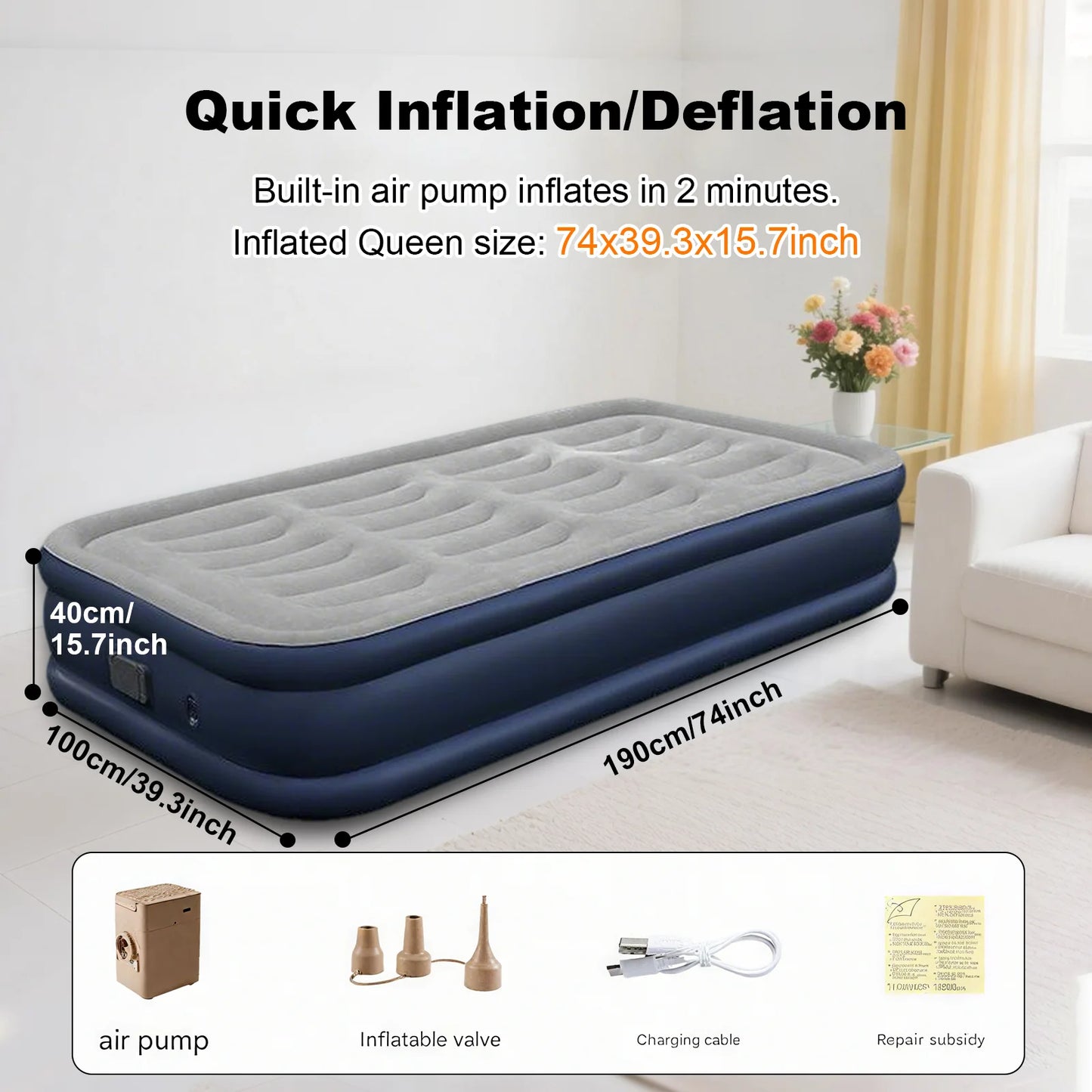 PVC Automatic Inflatable Mattress Camping/Home, Built-In Pump