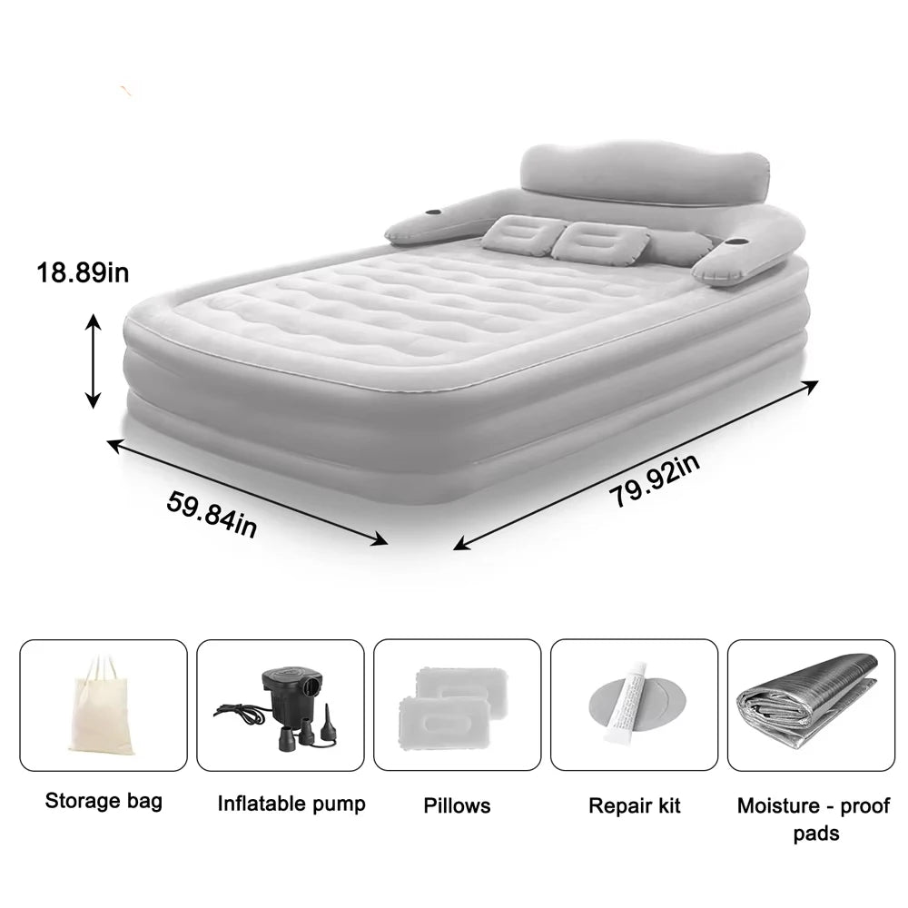 Gray 2 Persons Inflatable Mattress, Camping/Outdoor/Indoor 48cm High