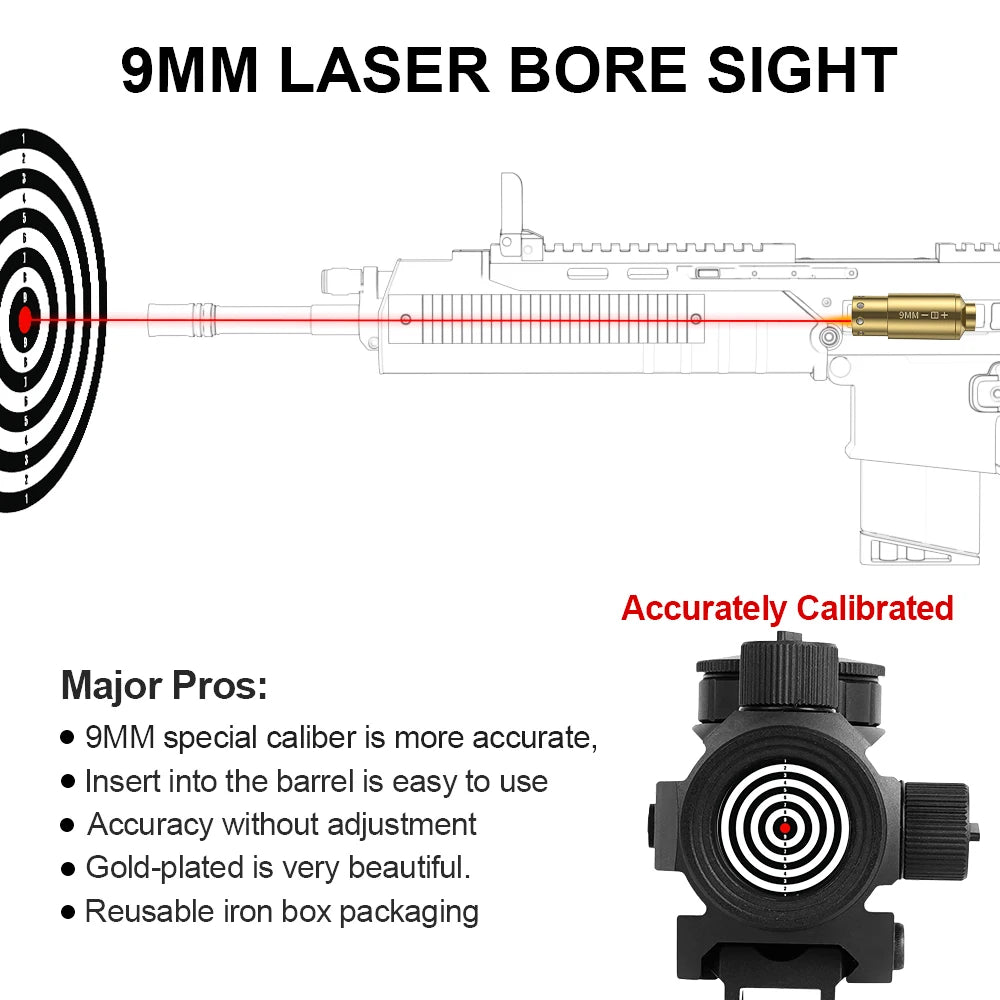 9MM Optics Cartridge Red Dot Laser Brass 9MM Boresighter