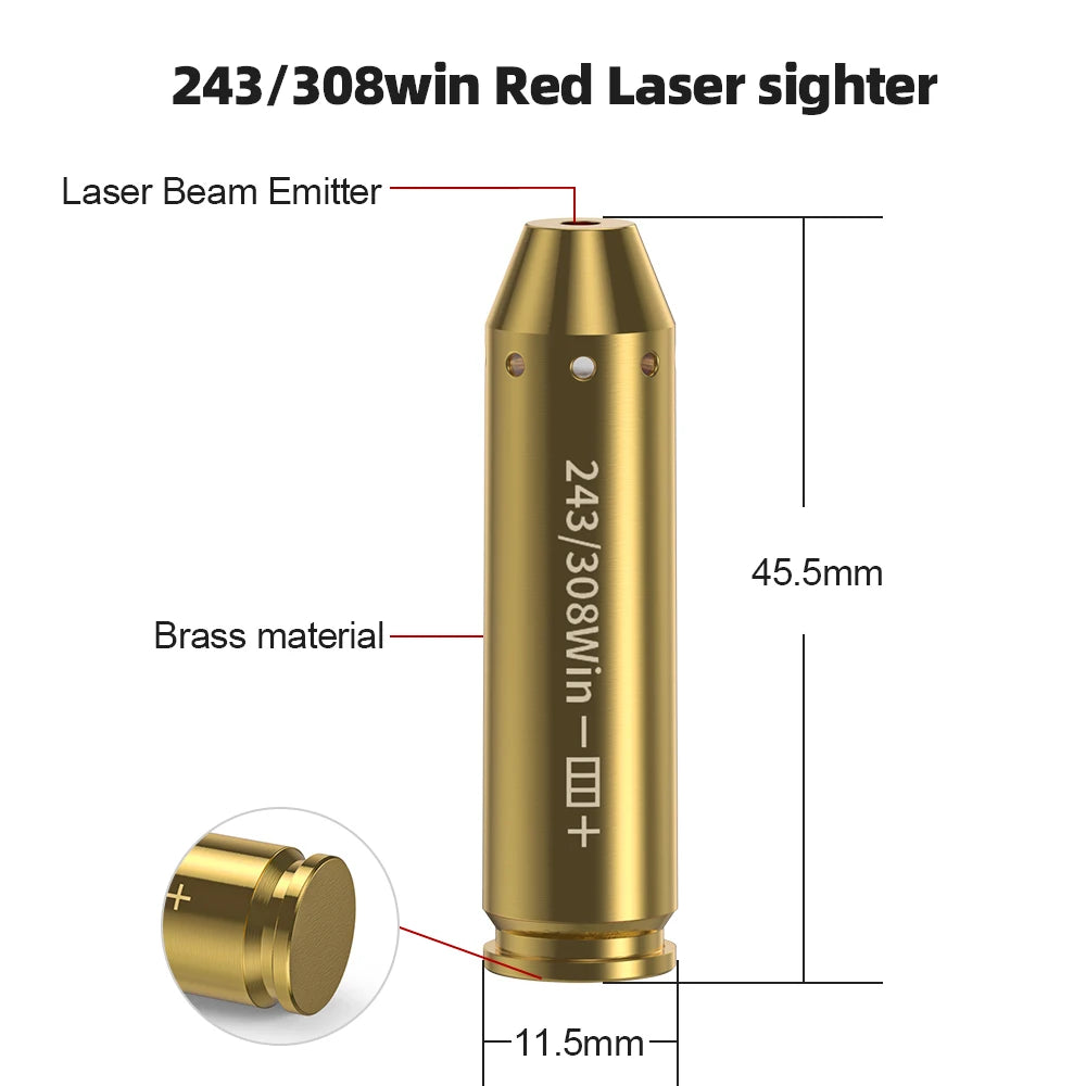243/308WIN Optics Cartridge Red Dot Laser Brass Boresighter