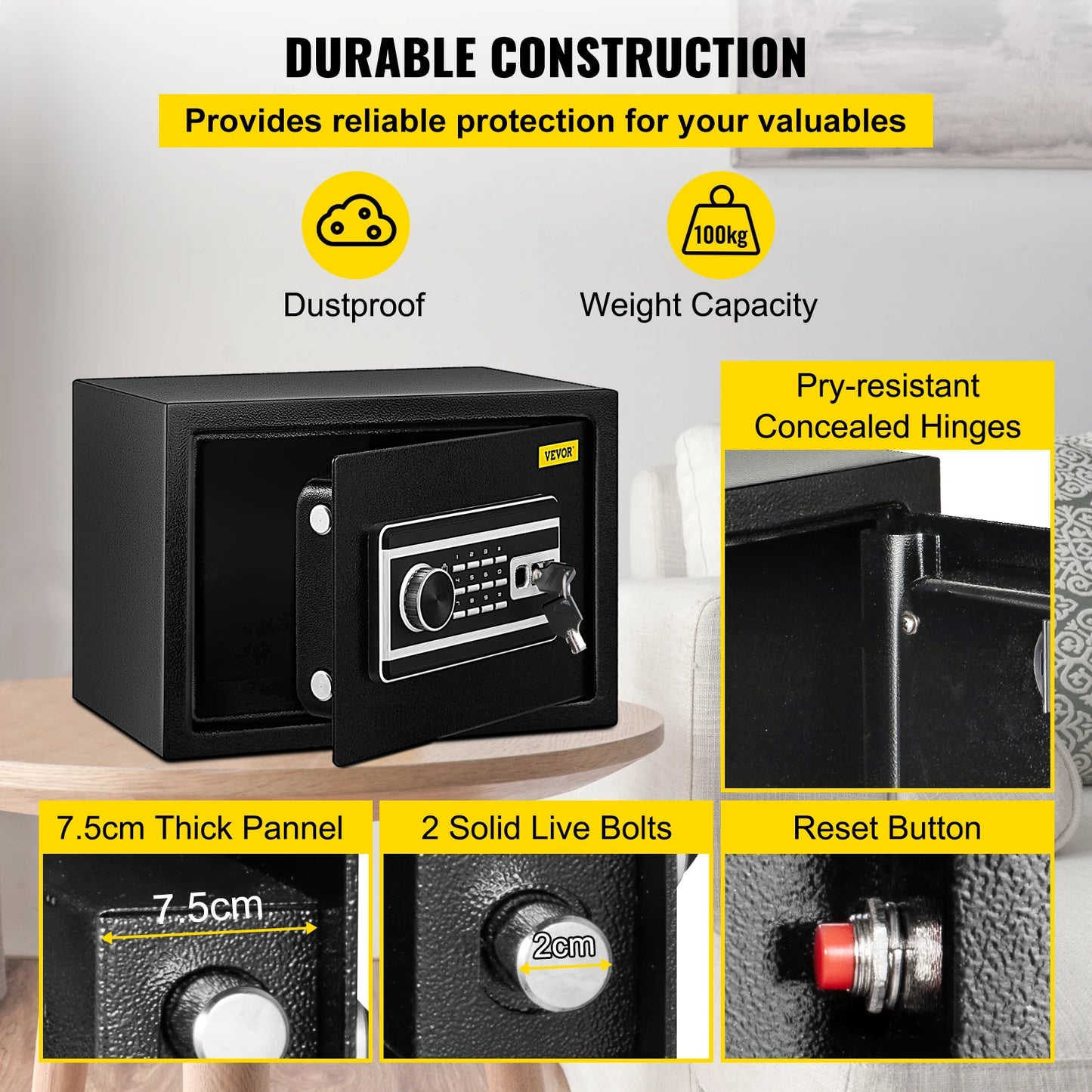 Fingerprint Locks Safe Deposit Box 0.8/1.7/2.1 Cubic Feet Digital Electronic Bank for Money, Guns