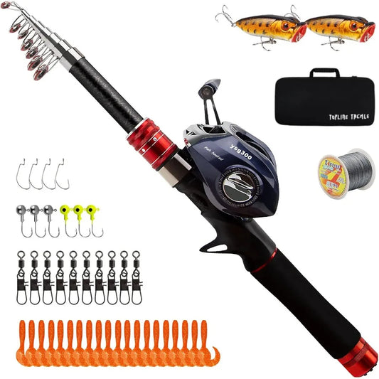 Telescopic Fishing Rod and Reel Combo, Carbon Fiber Fishing Rod with Stainless Steel Baitcasting Reel