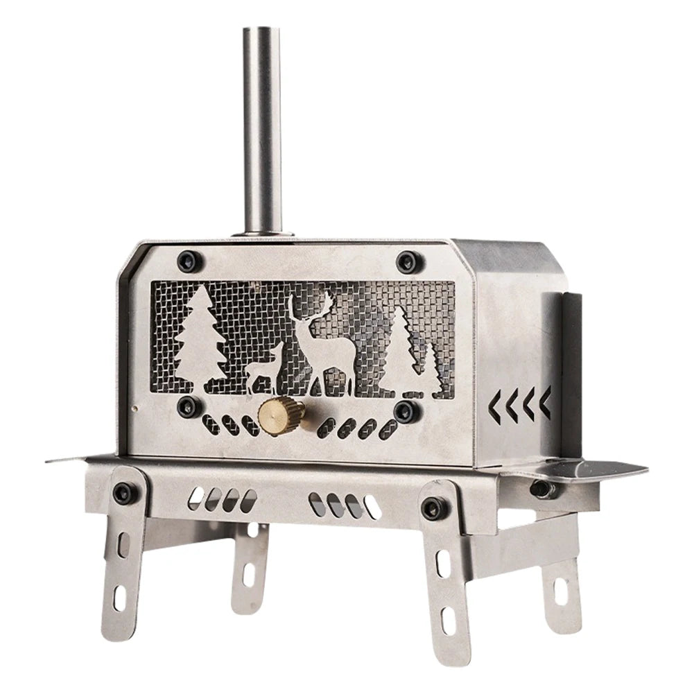 Outdoor Firewood Stove with Chimney, Wood Burning Stove Stainless Steel